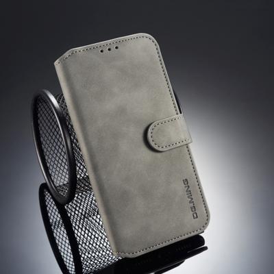 Dg. MING retro olie kant horizontale flip case voor iPhone XR met houder & kaartsleuven & portemonnee (grijs)