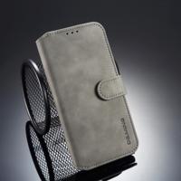Dg. MING retro olie kant horizontale flip case voor iPhone XR met houder & kaartsleuven & portemonnee (grijs)