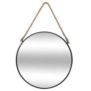 Atmosphera Spiegel/wandspiegel - rond - Dia 55 cm - metaal/glas - zwart - met ophangtouw