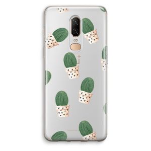 Cactusprint roze: OnePlus 6 Transparant Hoesje