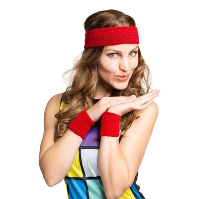 Foute 80s/90s party verkleed accessoire zweetbandjes set - rood - jaren 80/90 thema feestje
