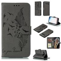 Feather patroon Litchi textuur horizontale Flip lederen draagtas met portemonnee & houder & kaartsleuven voor Galaxy S10 (grijs)