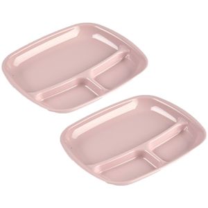 Set van 4x stuks camping/fondu/bbq kunststof borden 3-vaks oud roze 21 x 24 cm