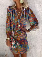 Paisley V Neck Vacation Tunic Dress