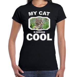 Bruine kat katten / poezen t-shirt my cat is serious cool zwart voor dames
