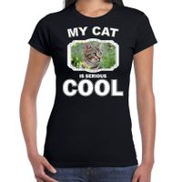 Bruine kat katten / poezen t-shirt my cat is serious cool zwart voor dames - thumbnail