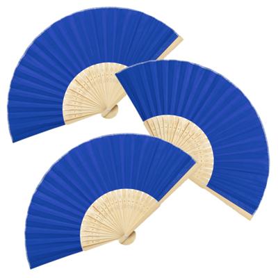 Handwaaier/spaanse waaier - 4x stuks - blauw - bamboe/polyester - 38 x 21 cm - verkoeling/zomer