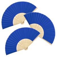 Handwaaier/spaanse waaier - 4x stuks - blauw - bamboe/polyester - 38 x 21 cm - verkoeling/zomer