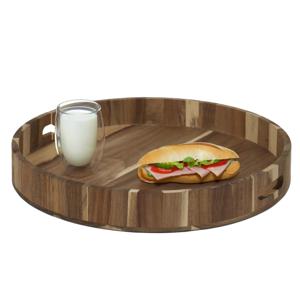 Home Deco Factory dienblad van Acacia hout - Rond - 40 x 5 cm - bruin - Hoge opstaande rand
