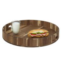 Home Deco Factory dienblad van Acacia hout - Rond - 40 x 5 cm - bruin - Hoge opstaande rand