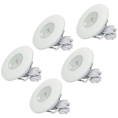 Set van 5 Pavo - Platte LED ipbouwspots met lage inbouwdiepte 12mm - 3 Watt 260 Lumen - 2700K Warm wit - Dimbaar - Rond - Meubelspot - IP44 waterdicht - Wit