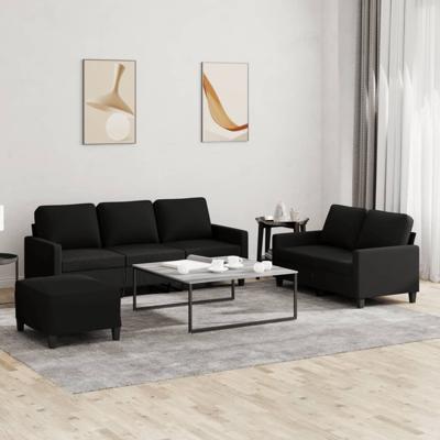 3-delige loungeset met kussens stof zwart