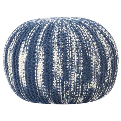 vidaXL Poef handgebreid 50x35 cm wol blauw en wit