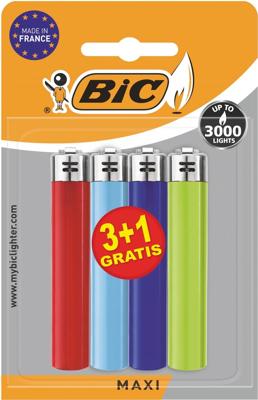 BIC Maxi vuursteen aansteker, geassorteerde kleuren, blister van 3 + 1 gratis