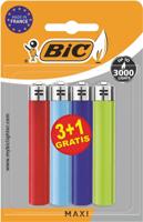 BIC Maxi vuursteen aansteker, geassorteerde kleuren, blister van 3 + 1 gratis