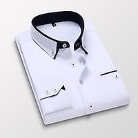 Voor heren Overhemd Button-down overhemd Shirt met kraag Strijkvrij overhemd Wit Blozend Roze Marineblauw Marine Blauw Lange mouw Effen Kraag Alle seizoenen Bruiloft Werk Kleding Lightinthebox - thumbnail