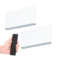 Set van 2 LED Wandlampen Dallas M - Wit - 12 Watt 660 lumen - 3000K warm wit - Up & Down light - IP54 waterdicht - Incl. dimmer met afstandsbediening - Binnen & Buiten