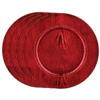 Diner/kerstdiner onderborden - 4x st - hout look - rood - kunststof - D33 x H2 cm- rond - thumbnail