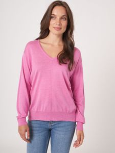 Super fijngebreide V-hals trui van cashmere-zijdemix