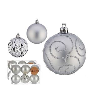 Gedecoreerde kerstballen - 12x stuks - zilver - kunststof - 6 cm