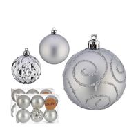 Gedecoreerde kerstballen - 12x stuks - zilver - kunststof - 6 cm - thumbnail