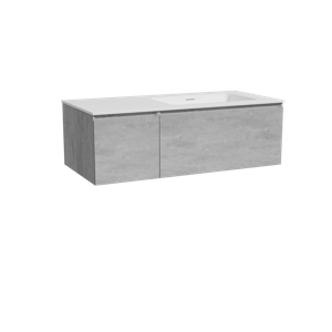 Storke Edge zwevend badmeubel 110 x 52 cm beton donkergrijs met Mata asymmetrisch rechtse wastafel in solid surface mat wit