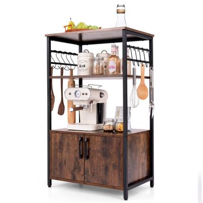 Keukenrek met Kast 3 Verdiepingen Tellend Bakkersrek met 2 Open Planken en 10 Haken Magnetronrek Industrieel met Metalen Frame