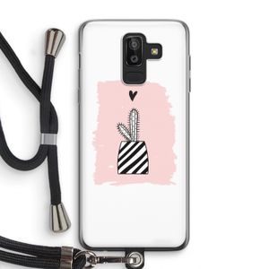 Zwart-wit cactus: Samsung Galaxy J8 (2018) Transparant Hoesje met koord