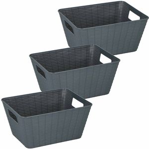 3x Grijze plastic opbergmanden rechthoekig 26 x 20 x 13 cm - Opbergmanden