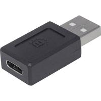 Manhattan USB 2.0 Adapter [1x USB-A 2.0 stekker - 1x USB-C bus] Manhattan 354653 adattatore per inversione del genere dei cavi USB A USB C Nero Stekker past op - thumbnail