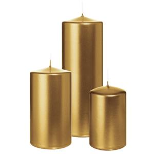 Cilinderkaarsen/stompkaarsen - set van 3 - metallic goud - 6x8/7x13/7x20 cm