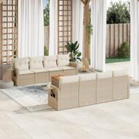 9-delige Loungeset met kussens poly rattan beige