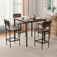 Eettafel met 4 Barkrukken Keukentafel in Bartafelhoogte Metalen Frame Eetgroep voor 4 Personen Rustiek Bruin