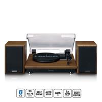 Platenspeler met Bluetooth-ontvangst en twee houten speakers