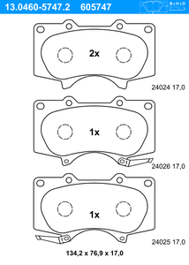 Remblokkenset, schijfrem ATE, u.a. für Toyota, Mitsubishi