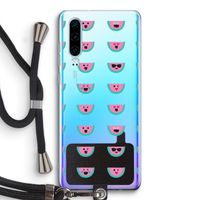 Smiley watermeloenprint: Huawei P30 Transparant Hoesje met koord
