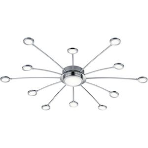 LED Plafondlamp - Trion Bodrina - 24W + 6W - 13-lichts - Aanpasbare Kleur - Dimbaar - Afstandsbediening - Rond - Mat Chroom - Aluminium