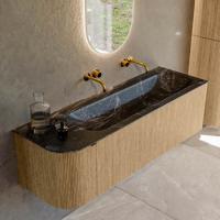 Badmeubel Mondiaz Kurve-Dlux | 145 cm | Meubelkleur Oak | Wastafelkleur Lava | Solid surface | Rechts spoelbak | Zonder kraangat(en)