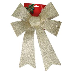 Grote decoratie strik - 42 cm - goud - glitter - kunststof - kerststrik