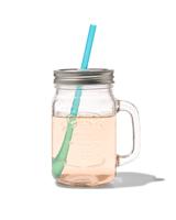 HEMA Mason Jar Met Rietje 450ml (transparant) - thumbnail