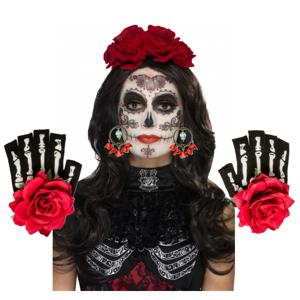 Day of the Dead verkleed accessoire set - diadeem/handschoenen/oorbellen/schmink - Halloween