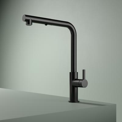 Keukenmengkraan Hotbath Ace met draaibare uitloop en uittrekbare duo-spray handdouche Geborsteld Zwart PVD