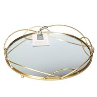 Home Deco Factory dienblad van spiegel glas - Rond - 34 x 4 cm - goud metaal - opstaande rand