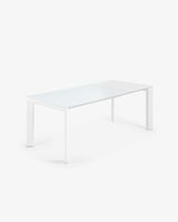 Kave Home Kave Home Axis, Axis uitschuifbare tafel in wit glas en wit stalen poten 140 (200) cm - thumbnail