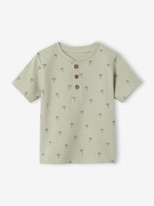 T-shirt met palmenmotief, honingraat gebreid, baby groengrijs