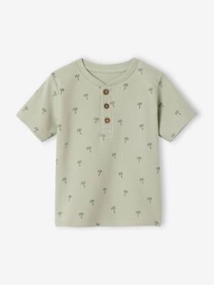T-shirt met palmenmotief, honingraat gebreid, baby groengrijs