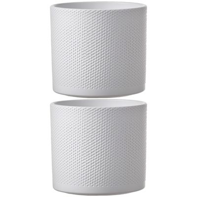 3x stuks bloempot in het relief wit keramiek voor kamerplant H17.5 x D19.5 cm 3x stuks bloempot in het relief wit keramiek voor kamerplant H17.5 x D19.5 cm