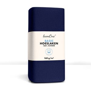 Loom One Hoeslaken – 100% Jersey Katoen – 120x200 cm – tot 25cm matrasdikte– 160 g/m² – Donkerblauw
