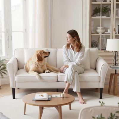 VEVOR Loveseat Sofa met twee zitplaatsen (176 cm), moderne kleine corduroy bank met spiraalvering, zachte kussens en stevig frame voor slaapkamer, kantoor of appartement, wit