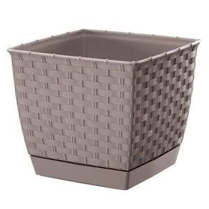 Prosperplast Plantenpot - rotan - vierkant - taupe - 25 x 22 cm